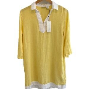 Rachel Zoe Womens M Linen Blend Yellow Tunic Dress Beach Resort Casual NWT